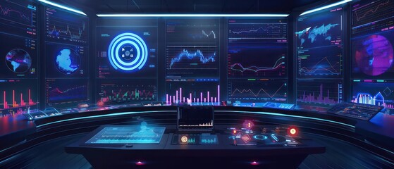 Obraz premium A hightech equity trading platform with realtime market analytics and augmented reality overlays showing trends and opportunities