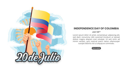 20 De Julio or July 20th Independence Day Of Colombia with waving flag
