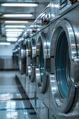 Obraz premium Row of washing machines at a public laundry facility
