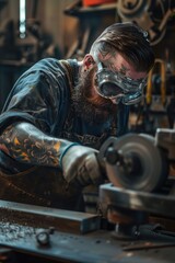 A person working on a piece of metal with a blowtorch, possibly for repair or fabrication