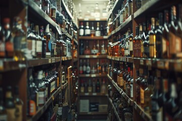 Naklejka premium A store filled with many bottles of various types of liquor