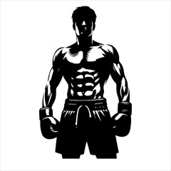 Boxer silhouettes. A boxer stands with a pose vector silhouette