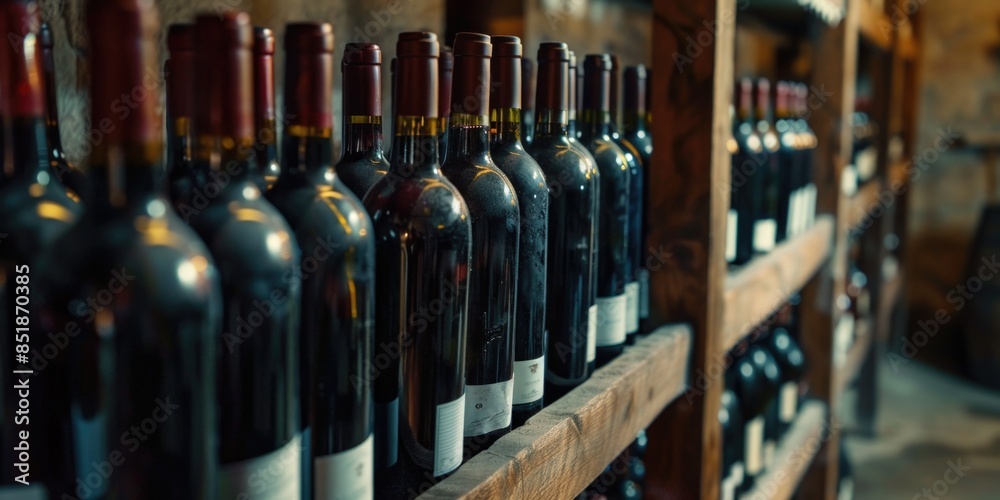 Poster a collection of wine bottles on a shelf