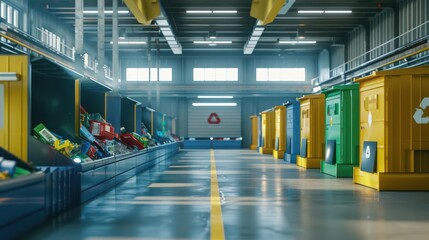 An advanced recycling station with AIpowered sorting technology in a hightech city