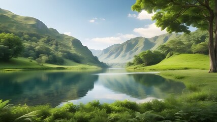 landscape with lake and mountains