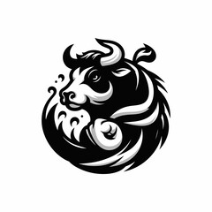 Vector angry cow face logo silhouette illustration template on white background.