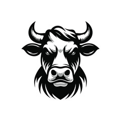 Vector angry cow head logo silhouette illustration template on white background.