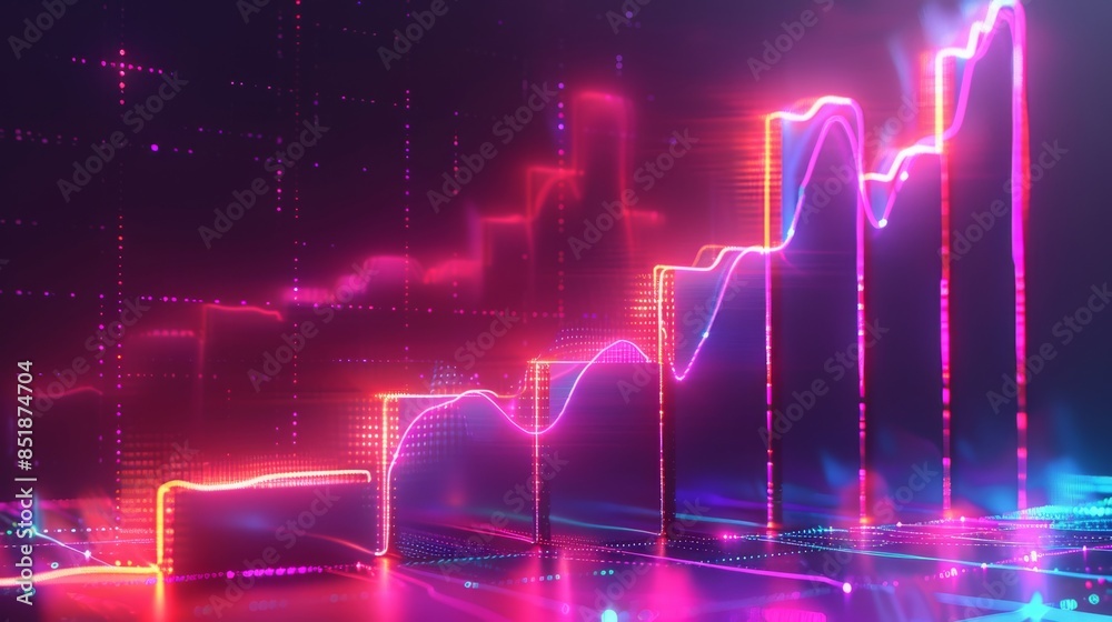 Aufkleber Neon Tech Design Of A Graph Going Up, graphic design. Generative AI.