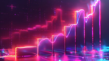 Neon Tech Design Of A Graph Going Up, graphic design. Generative AI.