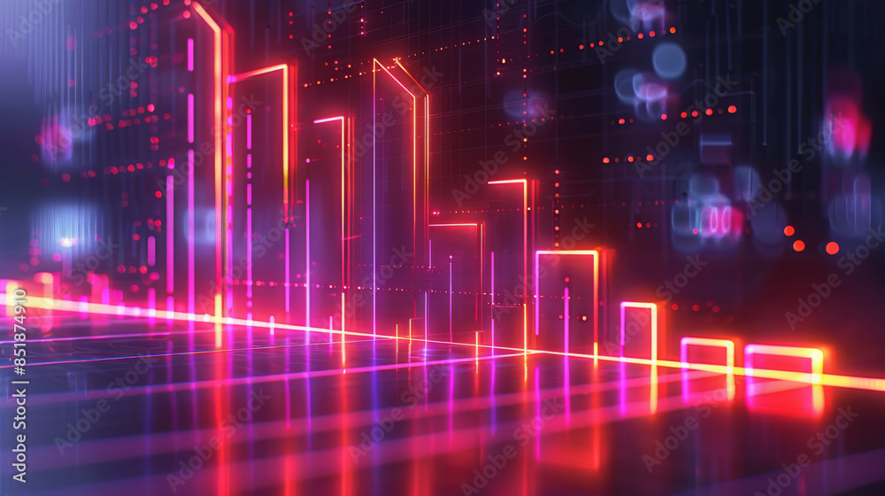 Aufkleber neon tech design of a graph going up, graphic design. generative ai.