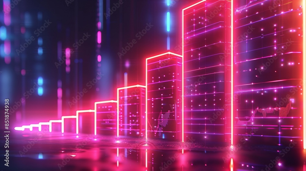 Aufkleber neon tech design of a graph going up, graphic design. generative ai.