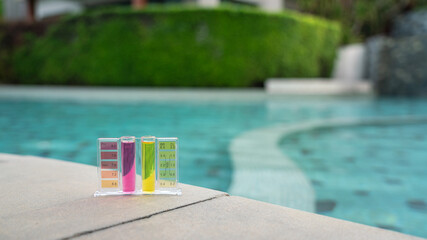 pH and chlorine level chemical droplet test kit for swimming pool service and maintenance equipment...