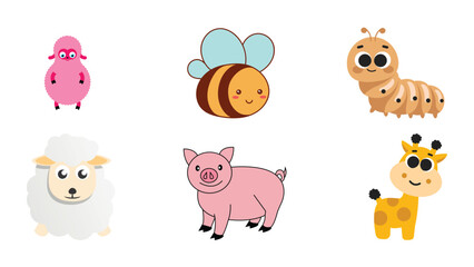 A set of cute cartoon animal collection 