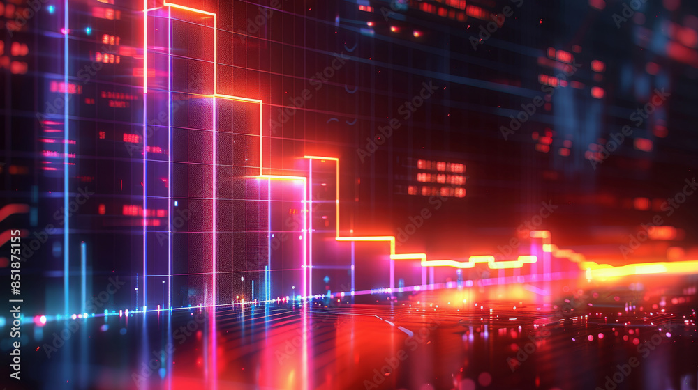 Aufkleber neon tech design of a graph going up, graphic design. generative ai.