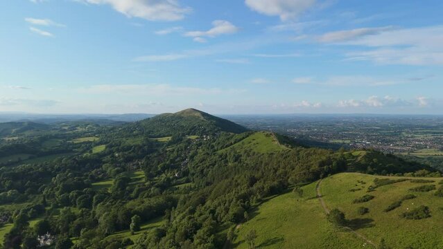 Aerial view of the Malvern Hills in Herefordshire and Worcestershire, beautiful English landscape