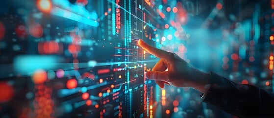 Obraz premium company executive shows a digital financial analysis of the company. digital visualization of business finance. business finance, digital transformation in finance, financial data concept 