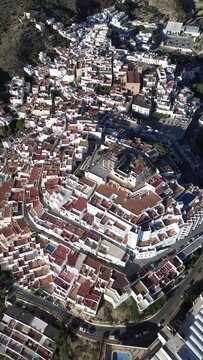 Mojacar town from above aerial vertical shot