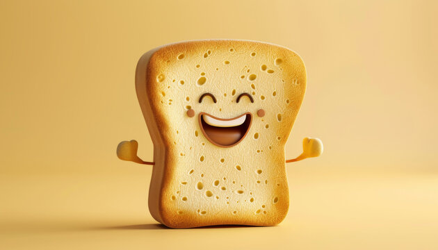 3d cartoon character of cute smiling loaf bread
