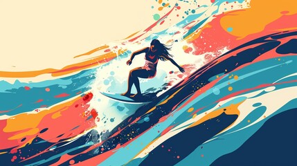 Abstract background template of a surfer surfing with tides.