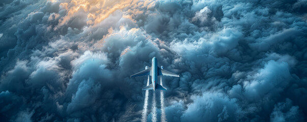 Fototapeta premium A sleek airplane soaring through the clouds, leaving a trail of white smoke in its wake.