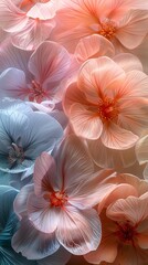 A delicate background of overlapping, semi-transparent flower petals in soft pastel colors