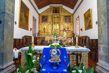 Interior atrium facing the altar of the Velas church, São Jorge Island-Azores-Portugal
