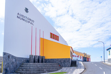 Front facade of the Velas municipal auditorium, São Jorge Island-Azores-Portugal.