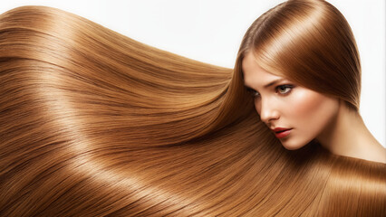 Obraz premium beautiful straigth, smooth and long shining hair woman. blond girl with Hair style