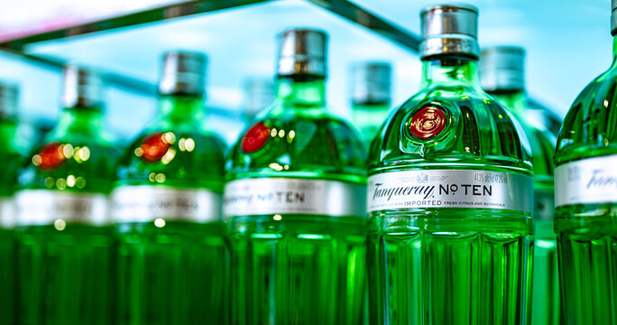 Bottles of Tanqueray gin product of Diageo