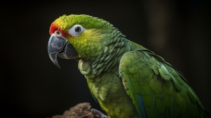 Obraz premium Amazon Parrot Perched on a Branch with a Dark Backdrop.