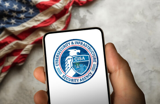 Cybersecurity and Infrastructure Security Agency CISA logotype displayed on smartphone