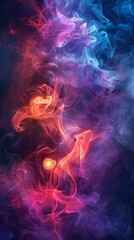Fototapeta premium A dynamic background of swirling colored smoke in vivid reds, blues, and purples on a black backdrop