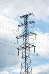 high-voltage power lines, high voltage electric transmission tower.