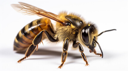 "Stunning Africanized Bee: Pure White Portrait"
A stunning portrait of an Africanized bee against a pure white background, capturing its striking appearance and essence.