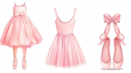 Pink ballet tutu on white background,Pink Ballet shoes with ribbons,Concept of dance,ballet school, ballerinas clothes.