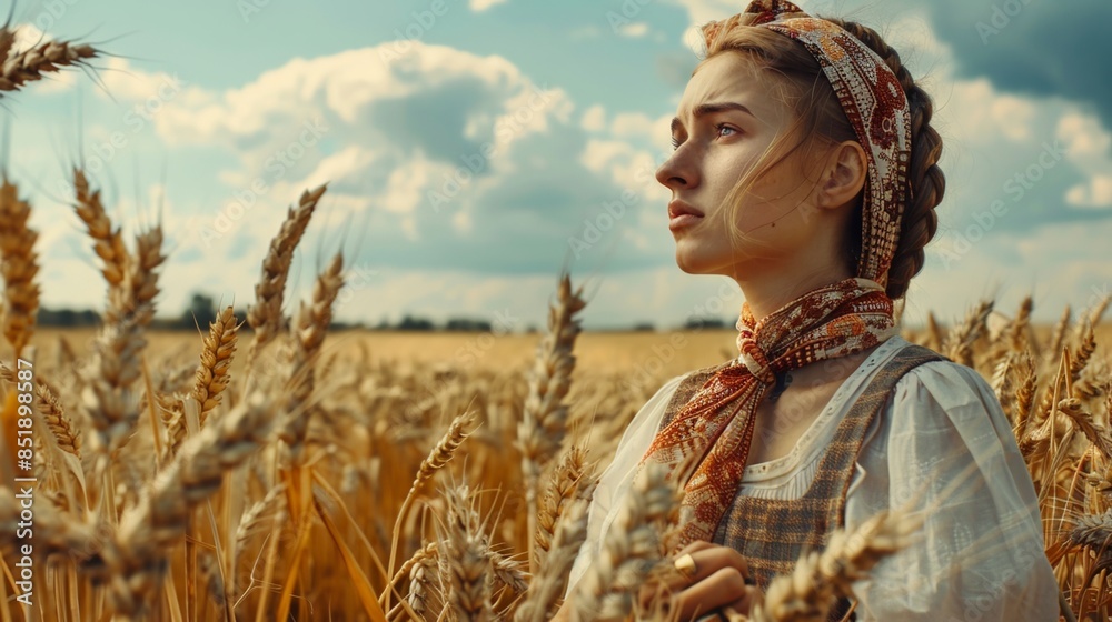 Canvas Prints A beautiful graceful female in golden wheat field