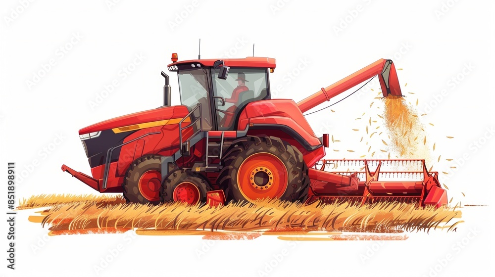 Canvas Prints Vector illustration of a combine harvester machine in field.