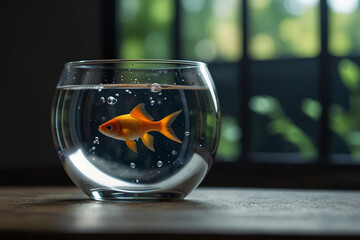 A glass bowl with a few goldfish swimming in it