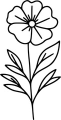 This is an illustration of flowers in a simple and modern line art style. The image features various types of flowers with different shapes and sizes, each with unique petal and leaf details.