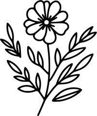 This is an illustration of flowers in a simple and modern line art style. The image features various types of flowers with different shapes and sizes, each with unique petal and leaf details.