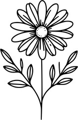 This is an illustration of flowers in a simple and modern line art style. The image features various types of flowers with different shapes and sizes, each with unique petal and leaf details.