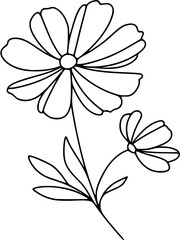 This is an illustration of flowers in a simple and modern line art style. The image features various types of flowers with different shapes and sizes, each with unique petal and leaf details.
