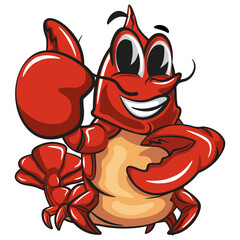 cute lobster vector mascot illustration logo giving thumbs up, work of hand drawn