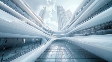 Obraz premium White modern city, white sky. Generative AI.