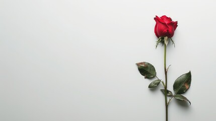 Obraz premium A single red rose bud set against a white backdrop