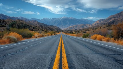 Desert highway with mountain backdrop