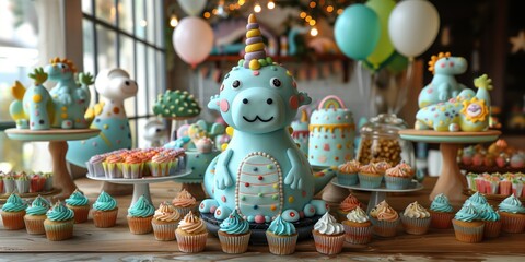 Fototapeta premium Dinosaur cakes for a child's birthday party.