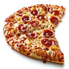 A slice of pizza with pepperoni and pineapple toppings.