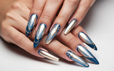 Stunning Nail Art Design in Silver & Blue