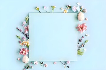 Top view: mixed flowers on blue and pink backdrop; perfect for Women's Day and special occasions Flat lay, top view, copy space